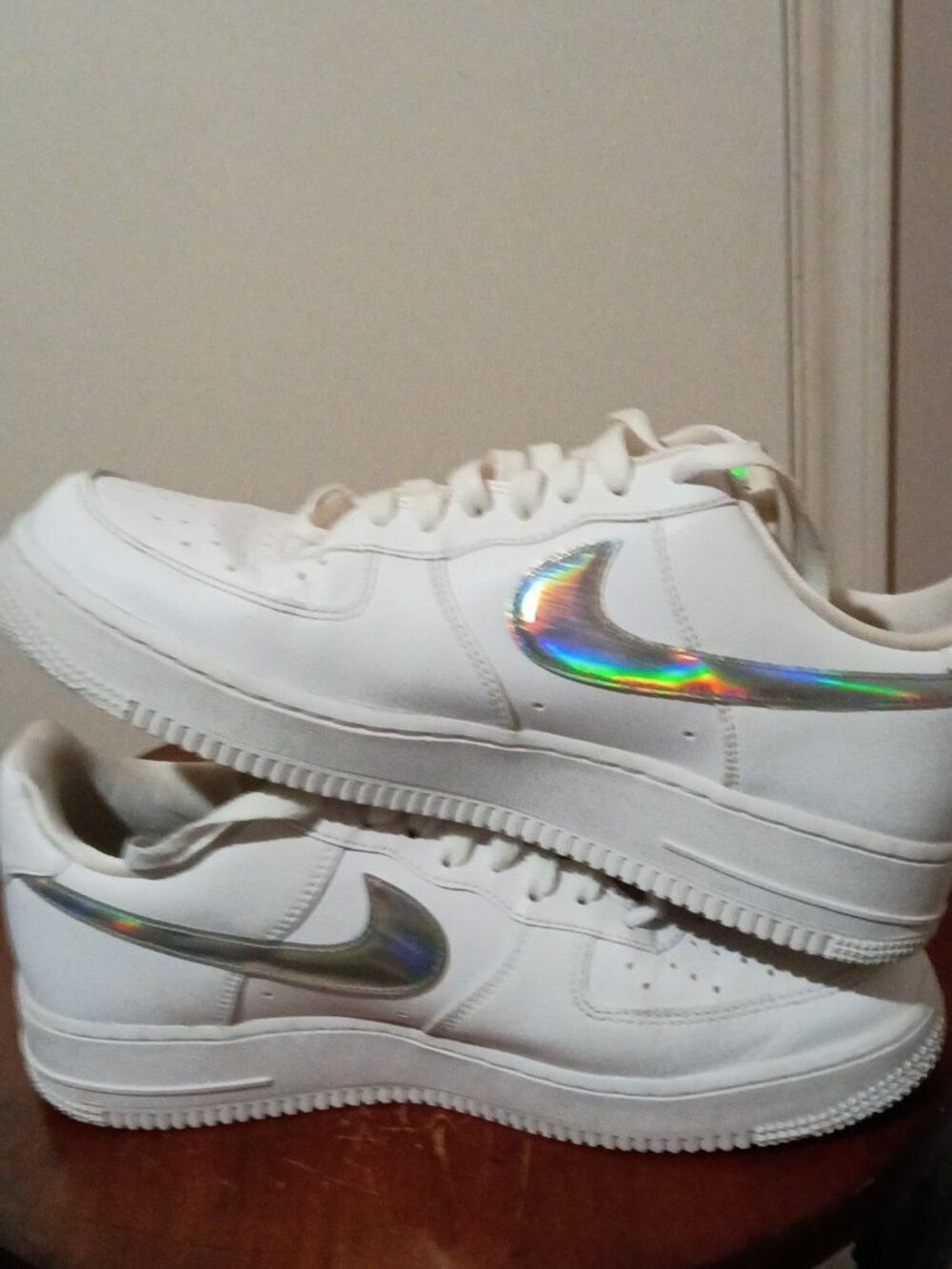 Nike Air Force 1 Low Top White/Silver Iridescent Leather CJ1646-100 Women’s Sz 9 - Picture 12 of 13